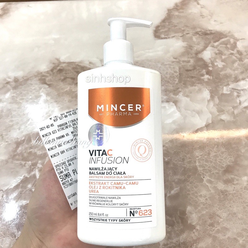 Dưỡng Thể Trắng Da Mincer 623 VitaC giúp da sáng mịn hàng balan 250ml