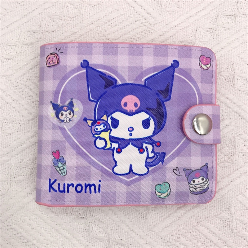 Ví Da Pu Ngắn Kira Sanrio mymelody Hello Kittykitty Kẻ Ô Tình Yêu Kurumi LittleTwinStars Có Nút Bấm Thẻ
