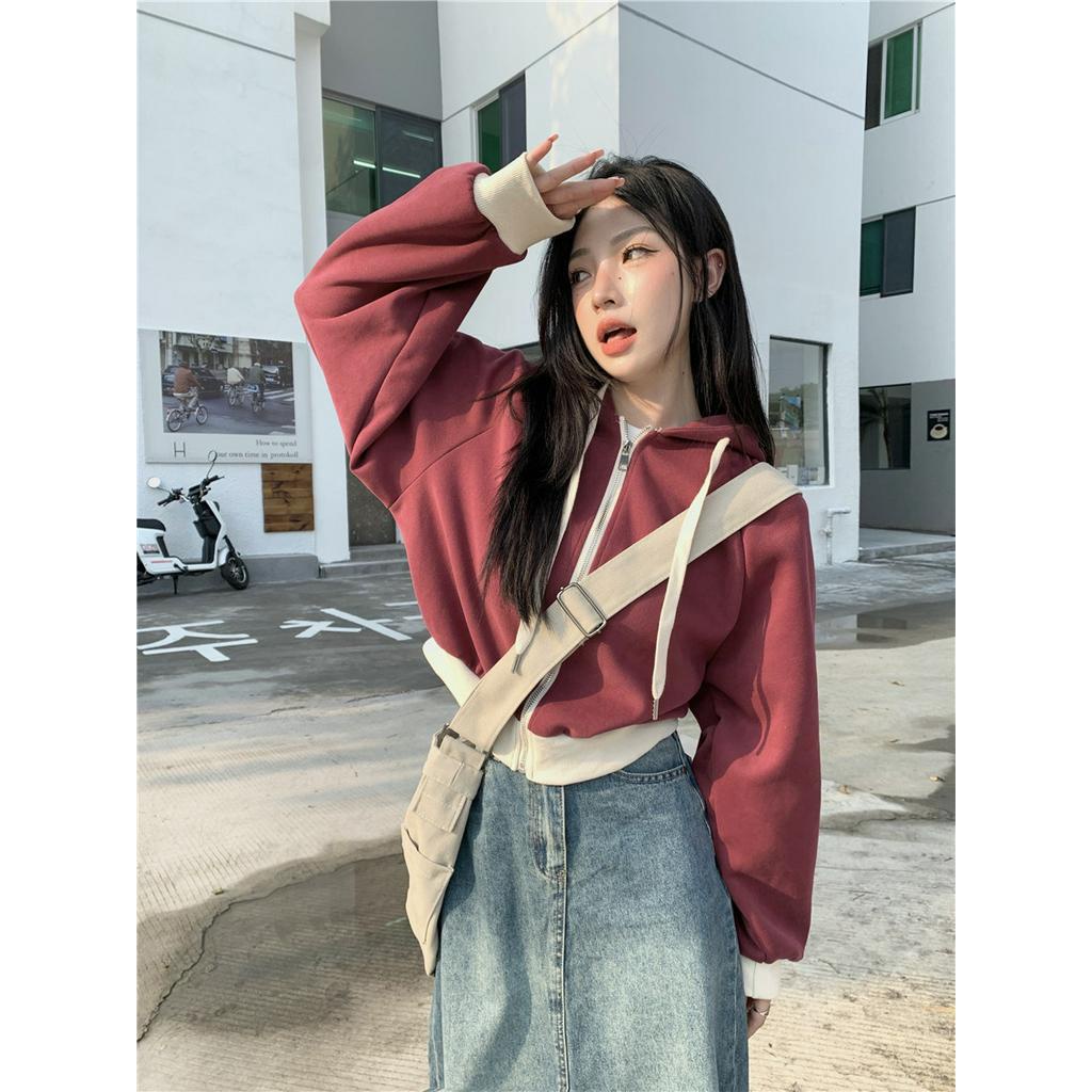 68375 Áo Hoodie Ngắn Dây Rút Áo Nỉ Phụ Nữ Áo Rời