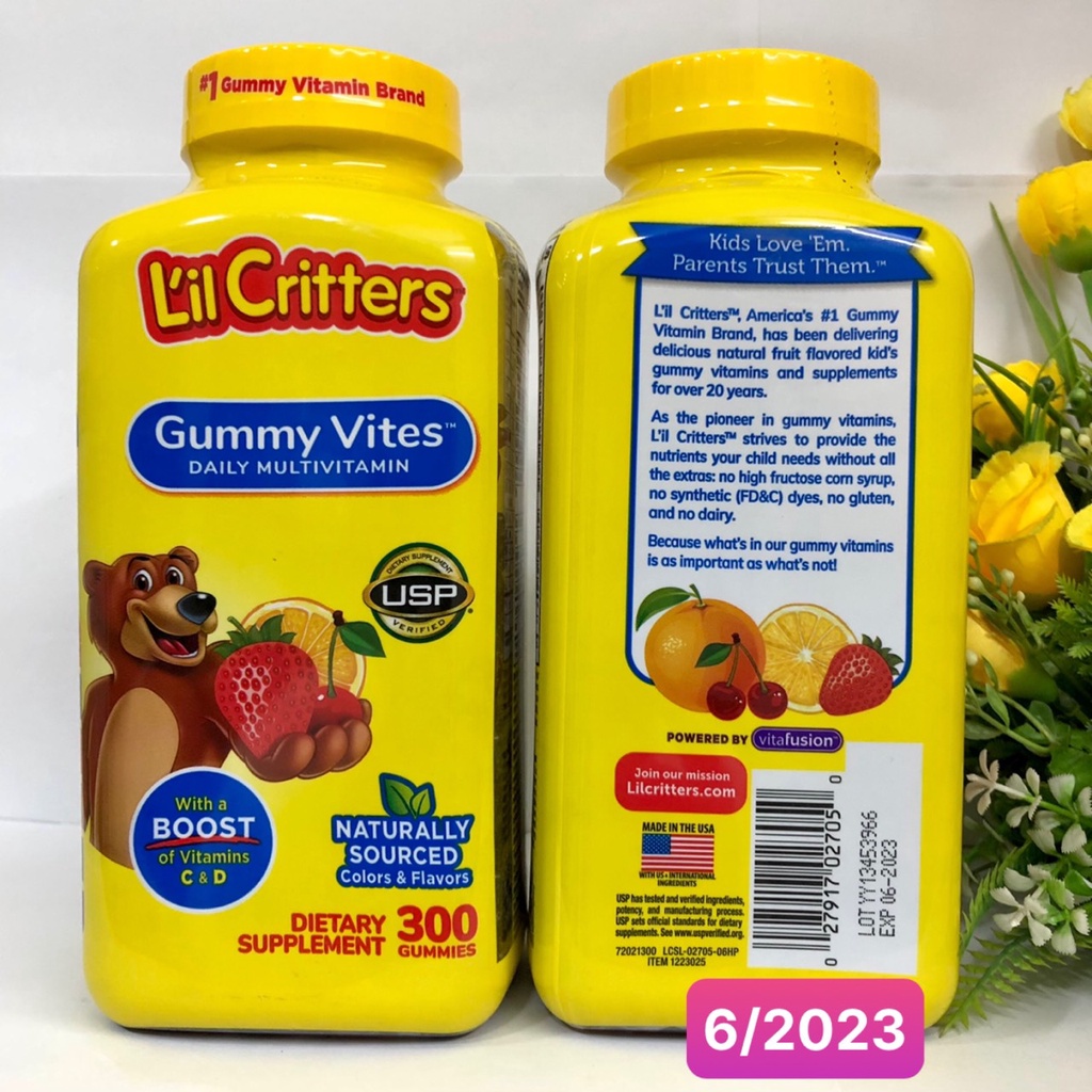 Kẹo Dẻo Gấu Bổ Sung Vitamin Em Bé L'il Critters MultiVitamin Gummy Vites 300 viên Mỹ [Date 6/2023]
