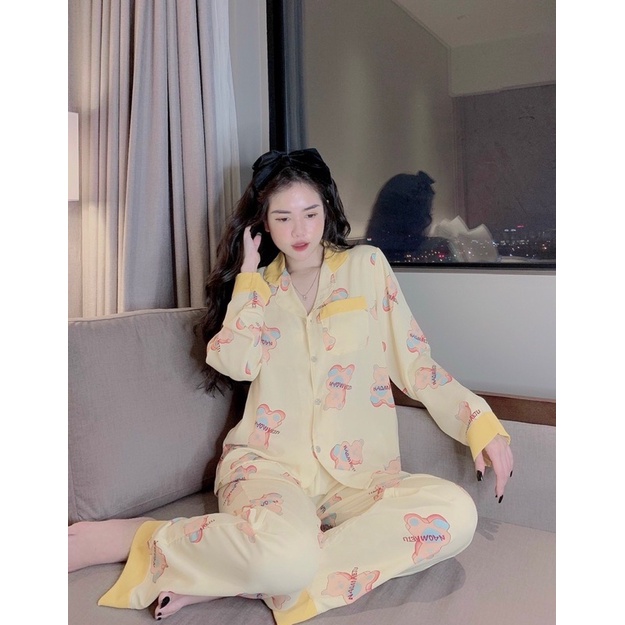 Bộ Lụa cổ nhọn- bộ pizama cổ nhọn