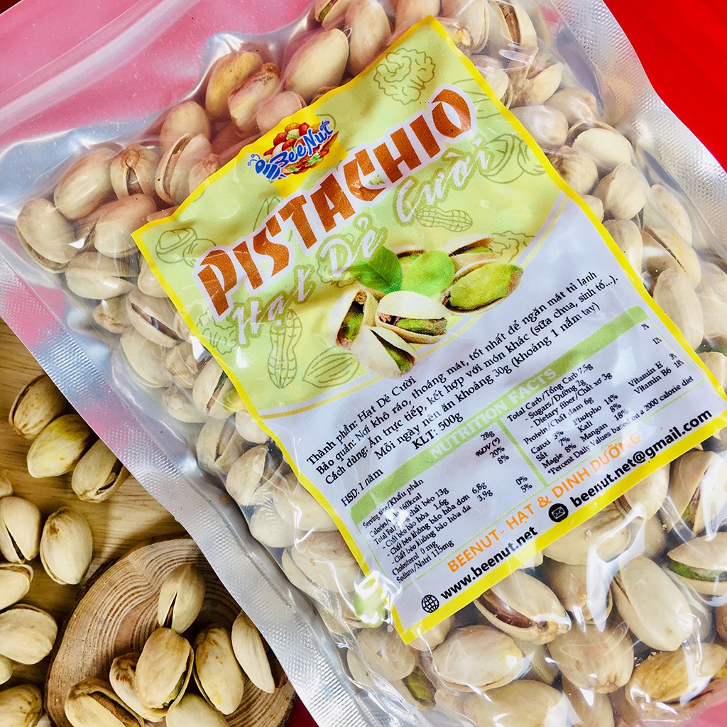 Hạt dẻ cười Pistachio 500g Hạt giẻ cười không tẩy trắng, không bị yểu Hạt dinh dưỡng BeeNut