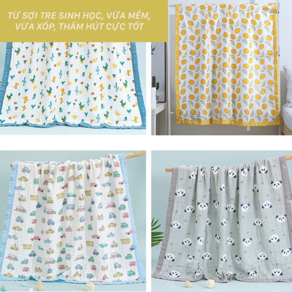 Khăn tắm Sợi Tre Aden 6 Lớp Bo Viền mềm mại thấm hút tốt