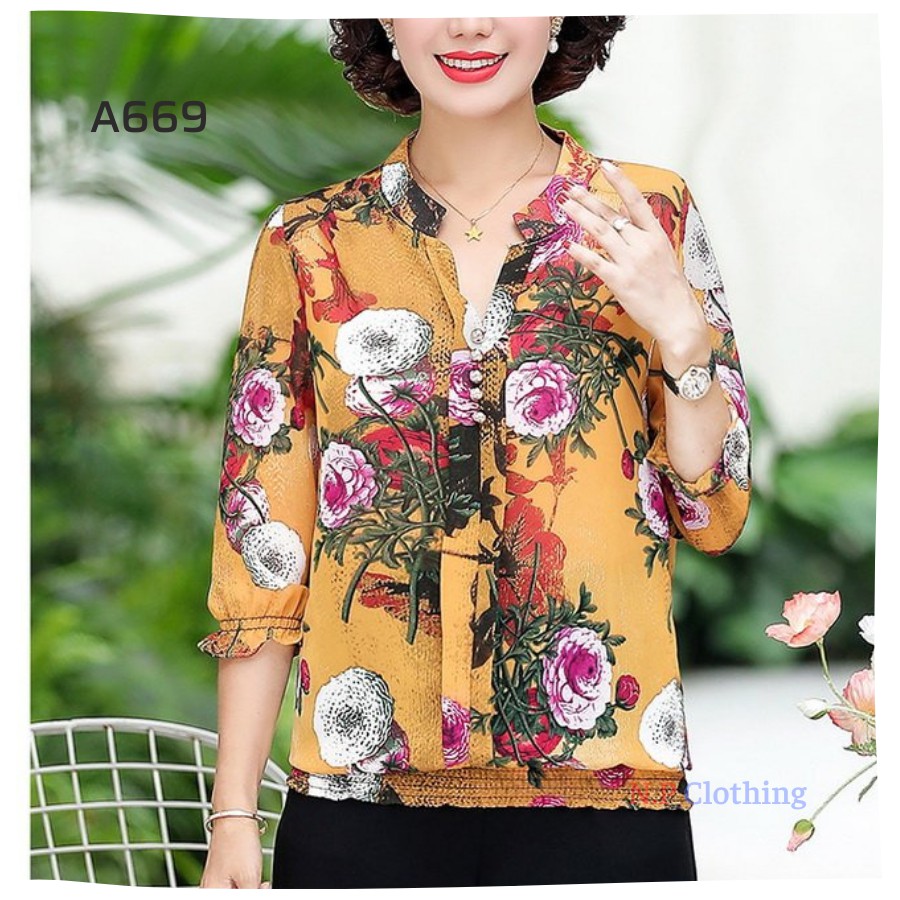 Áo Trung Niên MAI THY, Mẫu Áo Kiểu Nữ Form Rộng BigSize Tay Lỡ Họa Tiết Hoa Xinh Xắn Lịch Sự | Thời Trang Trung Niên U40