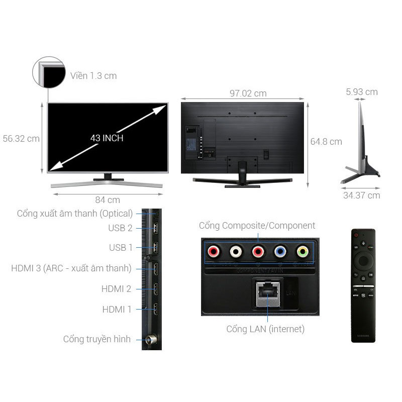 CHÍNH HÃNG - Smart Tivi Samsung 4K 43 inch UA43RU7400