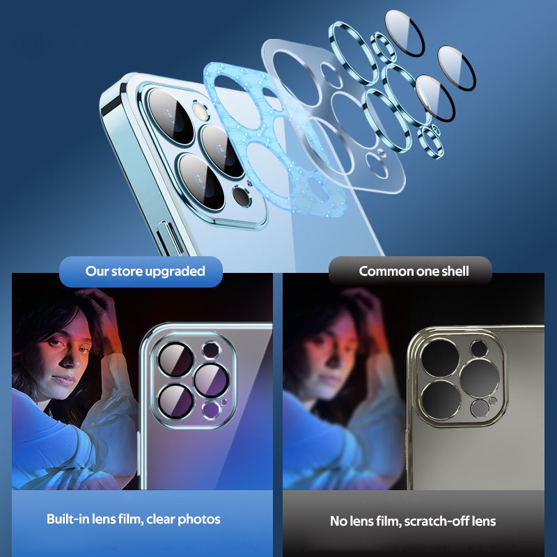 Ốp Điện Thoại Silicon Trong Suốt Chống Sốc Bảo Vệ Ống Kính Sang Trọng Cho IPhone 11 12 13 Pro Max