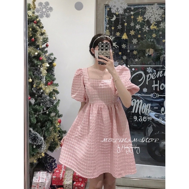 ĐẦM BBD GẤM XỐP CỔ VUÔNG TAY BỒNG ✨