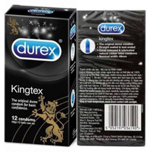 Bao Cao Su Durex Kingtex Size 49mm - Hộp 12 cái, Bcs Ôm Sát Kéo Dài Cuộc Yêu, Cảm Giác Chân Thật
