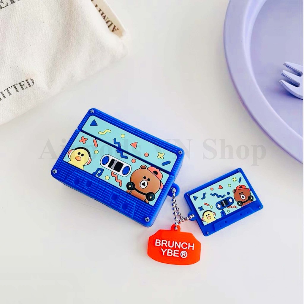 [Hàng loại Ốp case Airpods 1/2, Airpods Pro băng cát sét gấu silicon 3d cao cấp