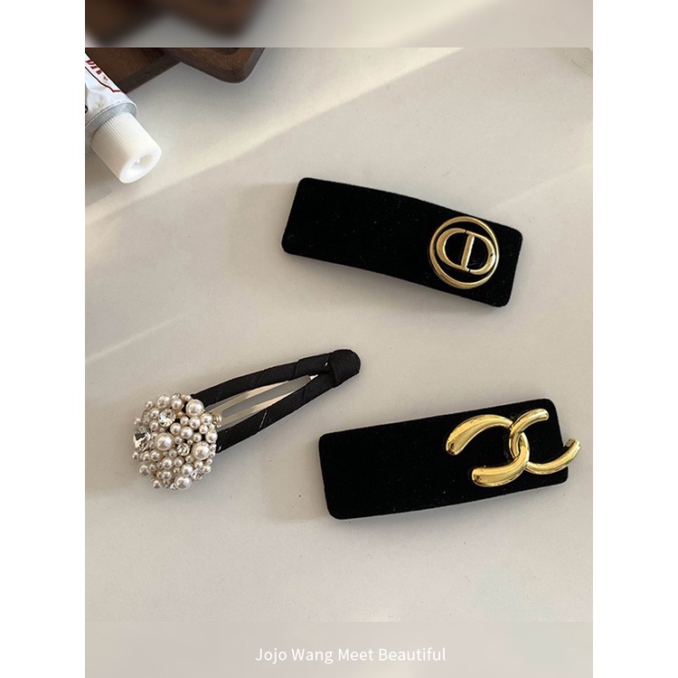 Kẹp Tóc Nhung Đen Đính Ngọc Trai Nhân Tạo Thời Trang Dành Cho Nữ