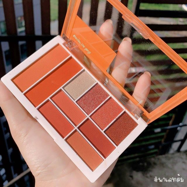 Phấn mắt Natural Vivid 10 ô kèm má hồng Orange &amp; Peach tone màu Thái đang ưa chuộng