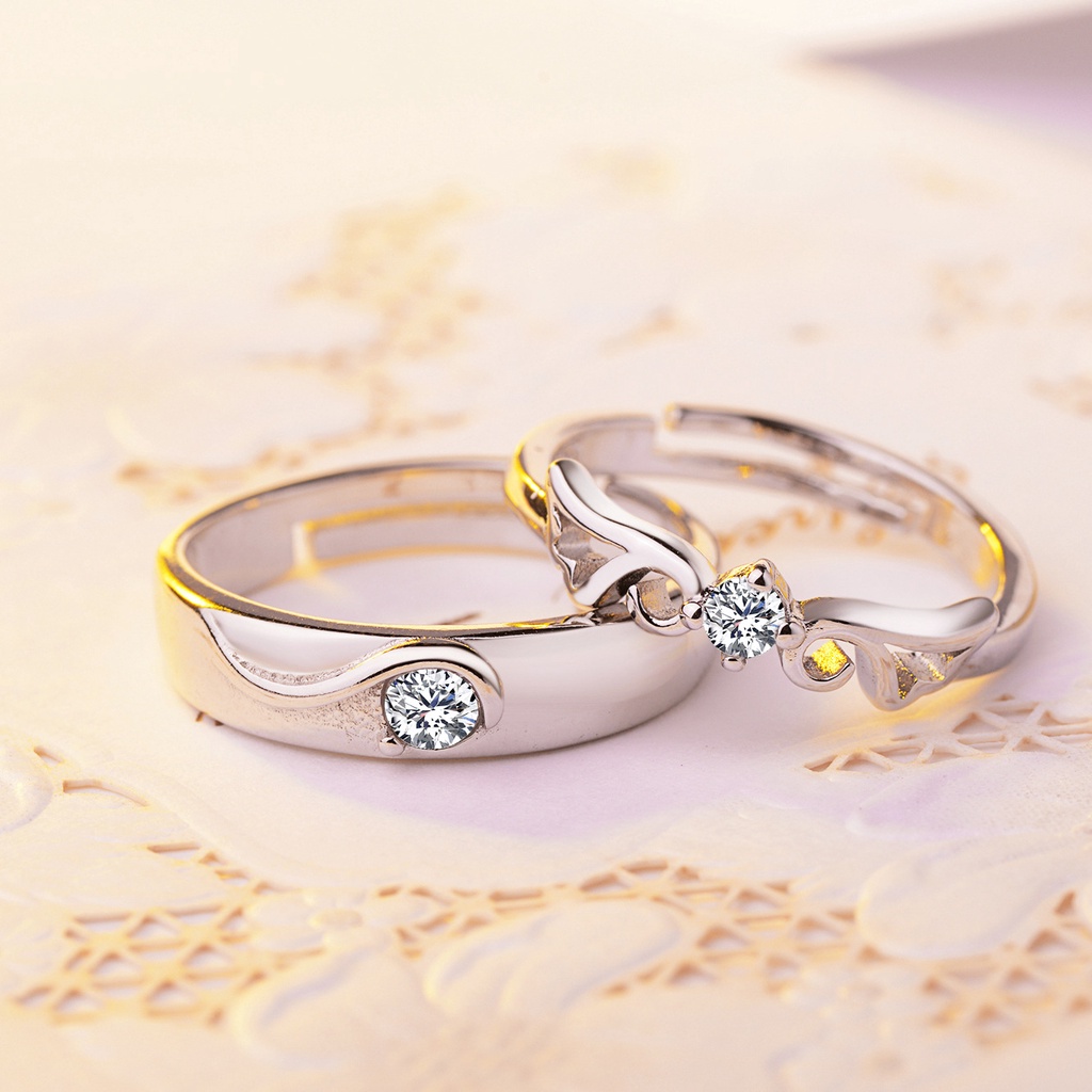 Nhẫn đôi đính đá zircon đôi cánh thiên thần dạng hở