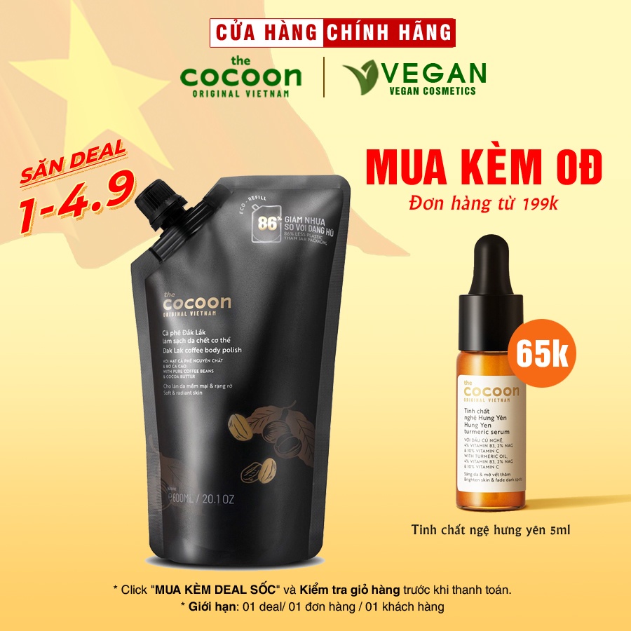 Big size Cà phê Đắk Lắk làm sạch da chết cơ thể cocoon 600ml thuần chay