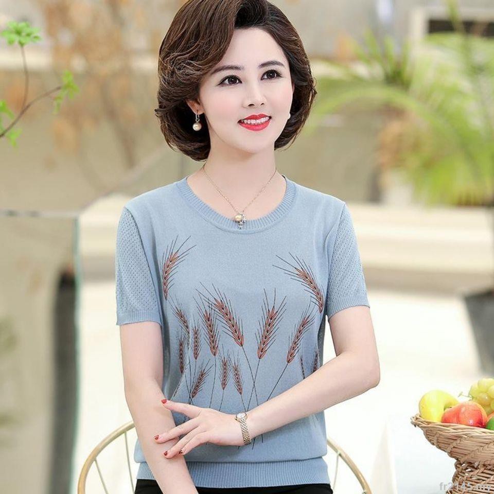 Áo Sweater Tay Ngắn Dáng Rộng Thời Trang Cao Cấp Dành Cho Nữ Trung Niên