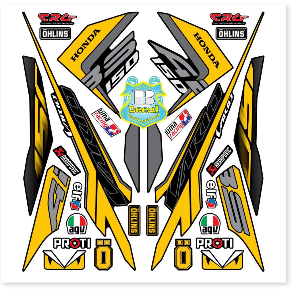 ( Quí khách vui lòng mang ra tiệm cho thợ dán ) Tem vario 150 2017 vàng đen