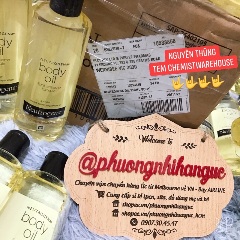 DATE 10/2024 - BILL MUA PHARMACY ÚC - DẦU DƯỠNG DA NEUTROGENA BODY OIL 250ml