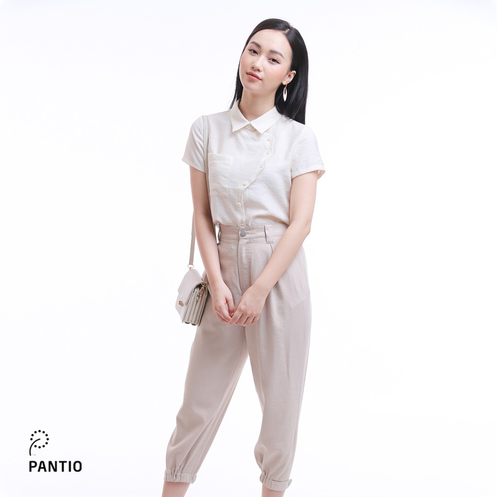 Áo sơ mi chất liệu thô thiết kế khuy chéo đặc biệt cổ đức dáng suông FAS52194 - PANTIO
