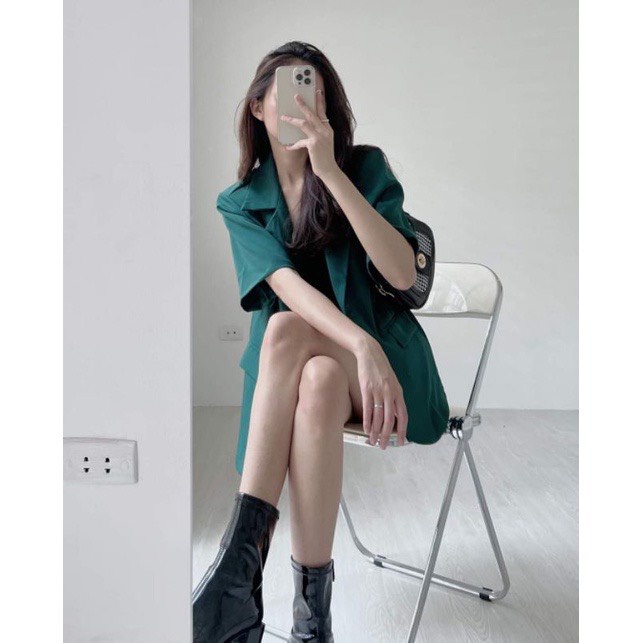Áo blazer cộc tay túi nắp nữ áo vest khoác ngoài phong cách hàn quốc 1 lớp | BigBuy360 - bigbuy360.vn