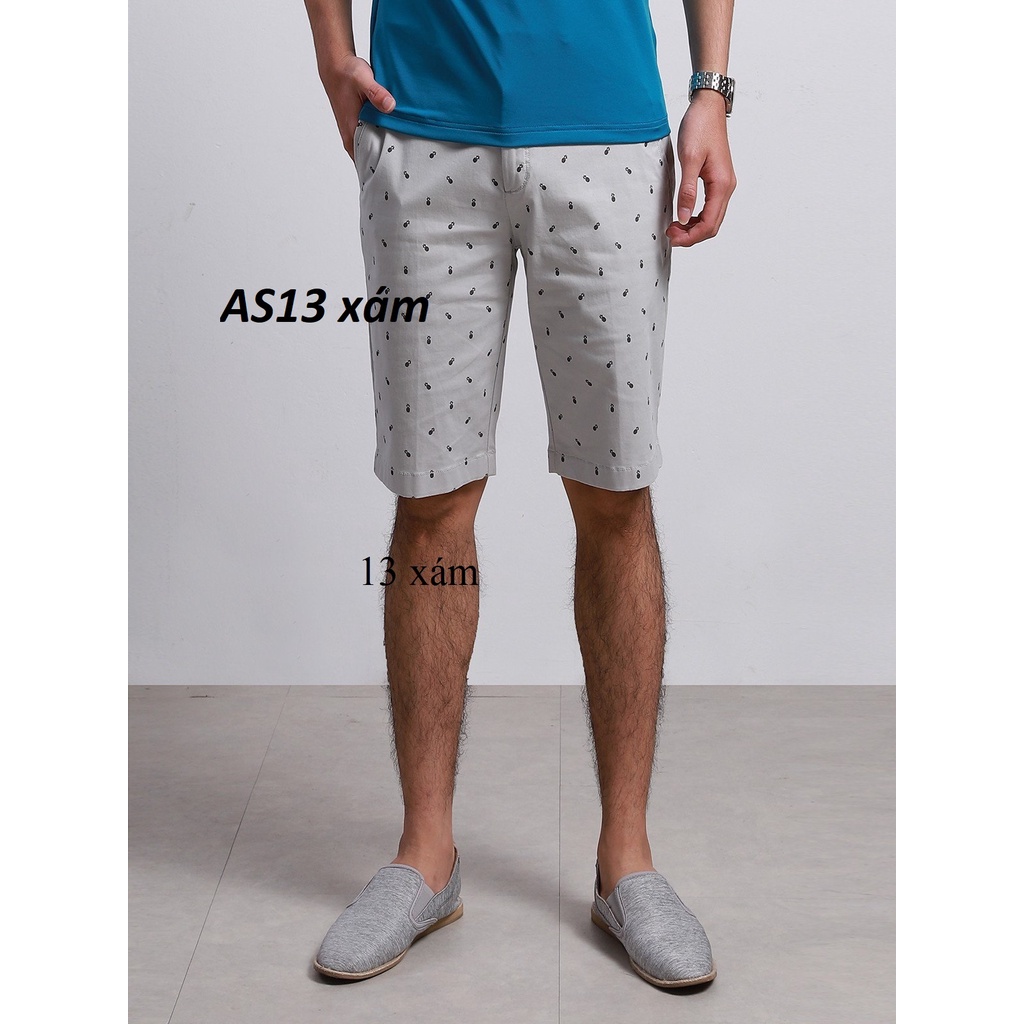Quần short khaki Aristino sale ASO013S8 hoạ tiết lá, slimfit
