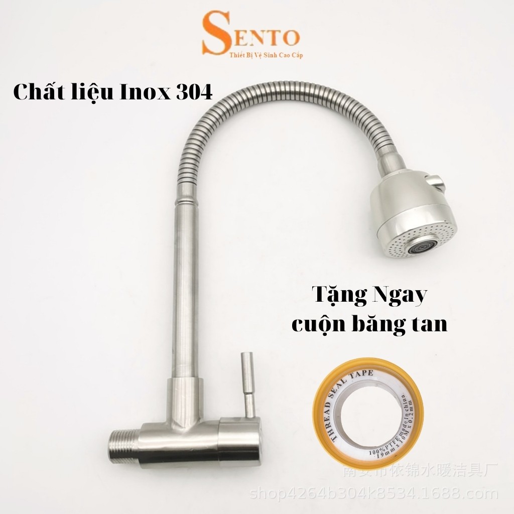 Vòi Rửa Bát Rửa Chén Vòi Chậu Rửa Bát Lạnh Lò Xo Gắn Tường SENTO Chất Liệu Inox304 Xoay 360 Độ