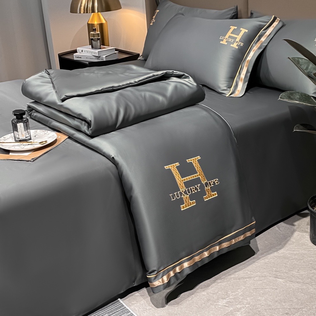 Chăn ga gối phi lụa 60s Luxury Life nhập khẩu cao cấp, ga giường và vỏ gối phi lụa siêu mềm mịn họa tiết thêu sang trọng