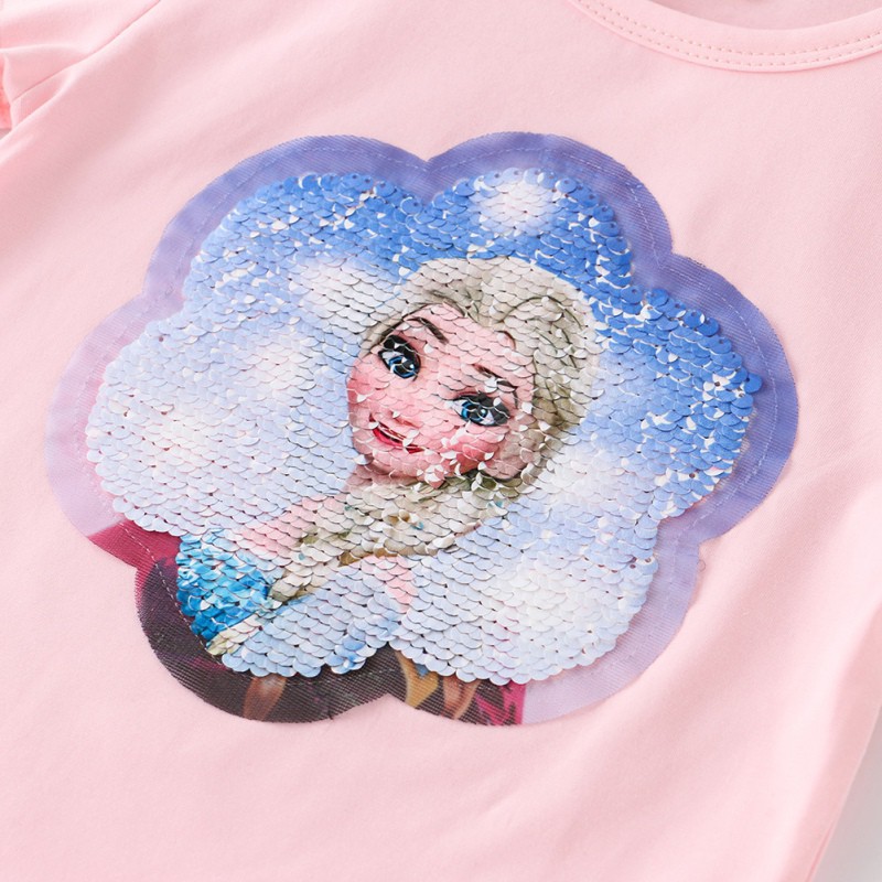 Áo Thun Tay Ngắn Đính Kim Sa Hoạt Hình Thay Đổi Màu Sắc Chất Lượng Cao Thời Trang Mùa Hè Dành Cho Bé Gái 2-8