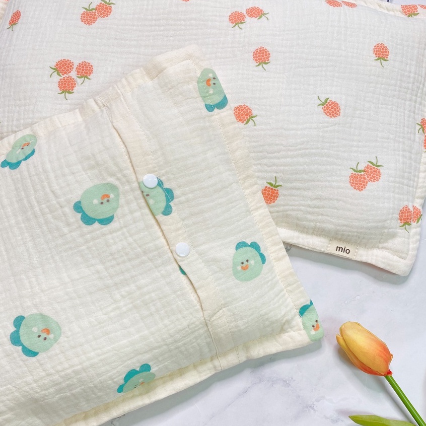 Gối xô sơ sinh muslin hữu cơ tự nhiên chống bẹp đầu, thấm hút mồ hôi, lót bông dày dặn GX01