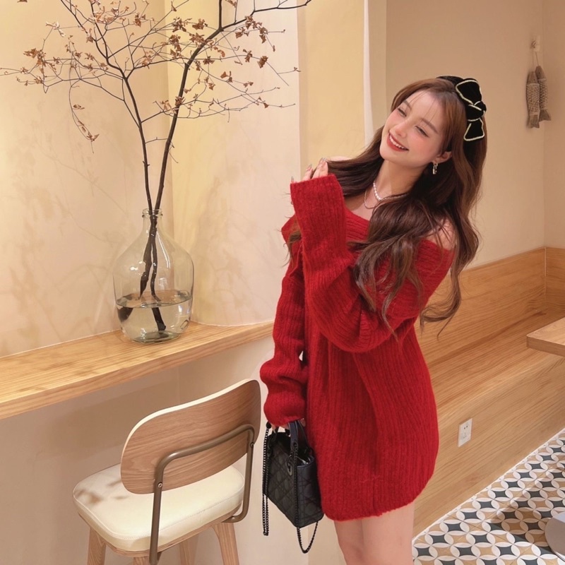 ÁO LEN TRỄ VAI XẺ NGỰC TIỂU THƯ BÁNH BÈO SIÊU XINH