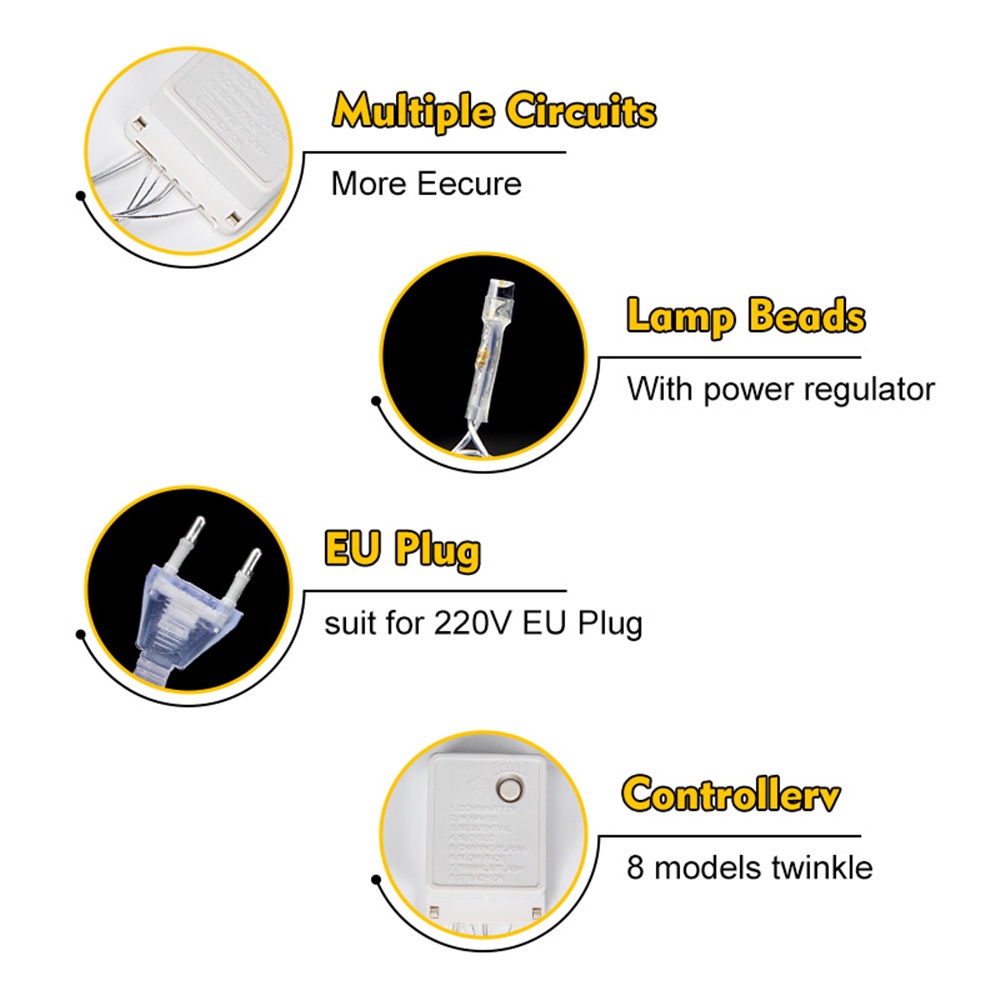 Dây đèn led WELPUR AC220V 3x3/ 3x2/ 3x1M trang trí đa năng tùy chọn màu sắc