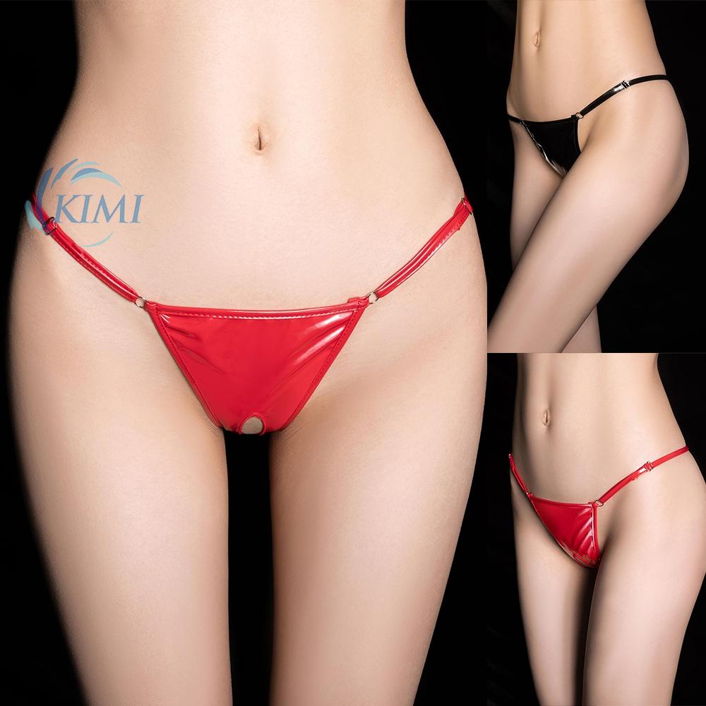 KIMI-Sexy Women Low Waist Thong G-string PU Panties Lingerie Underwear T-back