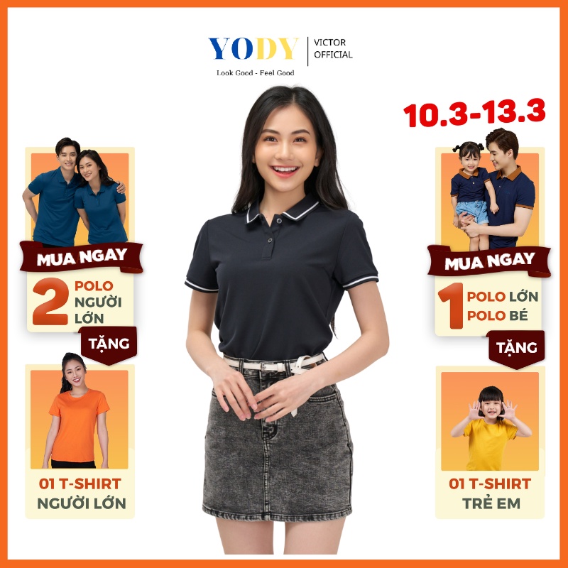 Áo Polo Nữ Cafe Phối Bo YODY, áo phông có cổ nữ thoáng khí thấm hút mồ hôi chống tia UV APN4396