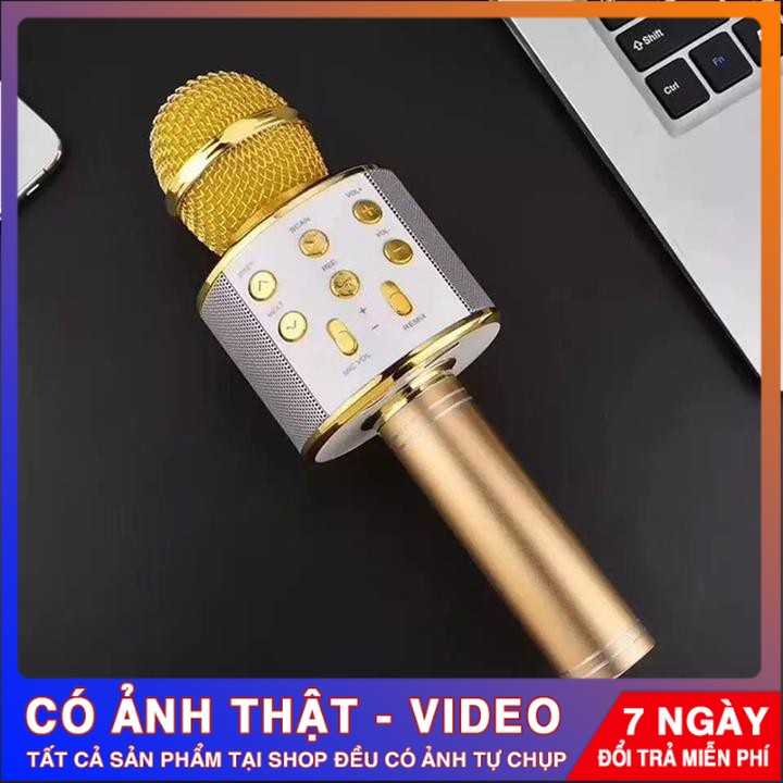 Micro Hát Karaoke kiêm loa Bluetooth Không Dây WS 858 Âm vang |Luxury