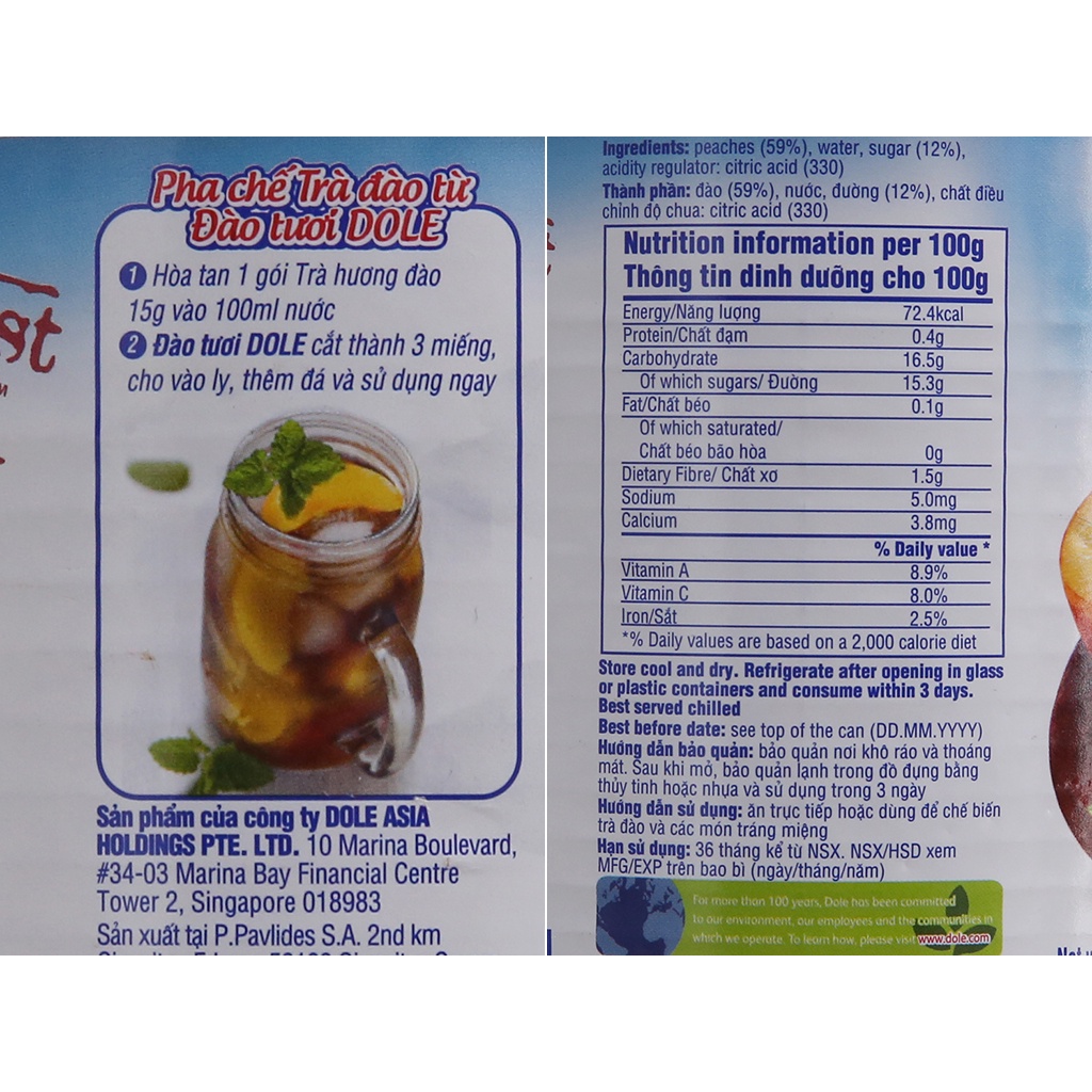 Đào tươi Dole 820g