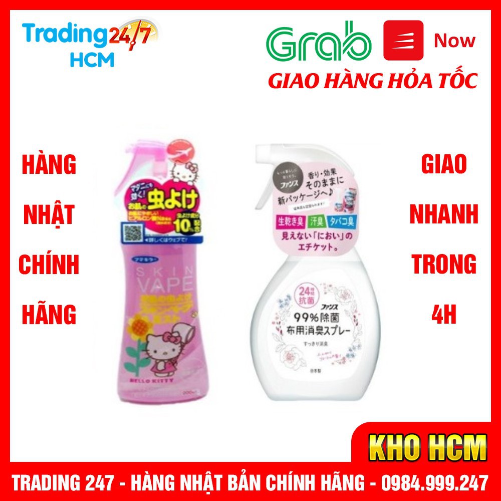 [Hỏa tốc HCM] Combo Xịt chống muỗi Skin Vape Hồng và Xịt thơm và kháng khuẩn quần áo hương hoa 380ml Nhật Bản