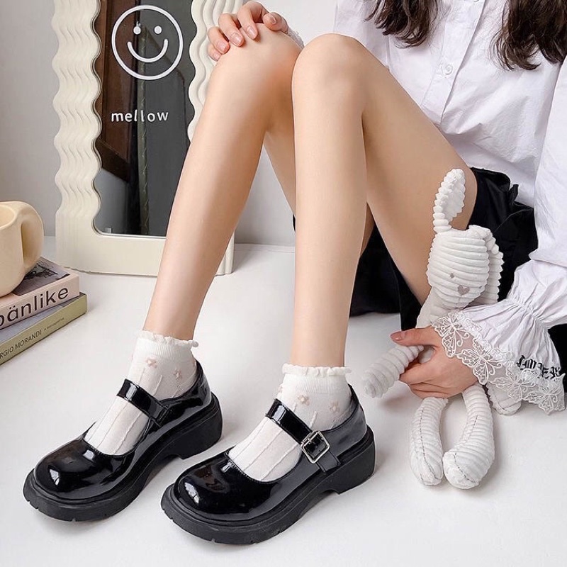 Set 5 Đôi Tất Nữ Tone Trắng Hoạ Tiết Hình Nơ Hồng Vintage Dễ Thương