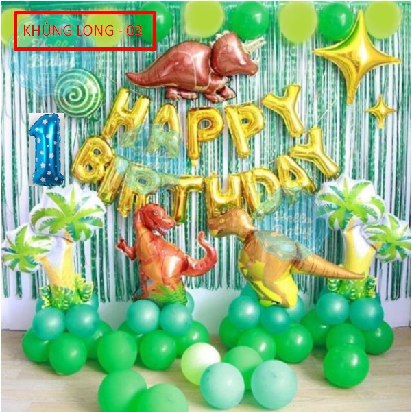 Set bong bóng Sinh nhật Khủng Long cho bé phụ kiện trang trí sinh nhật happy birthday