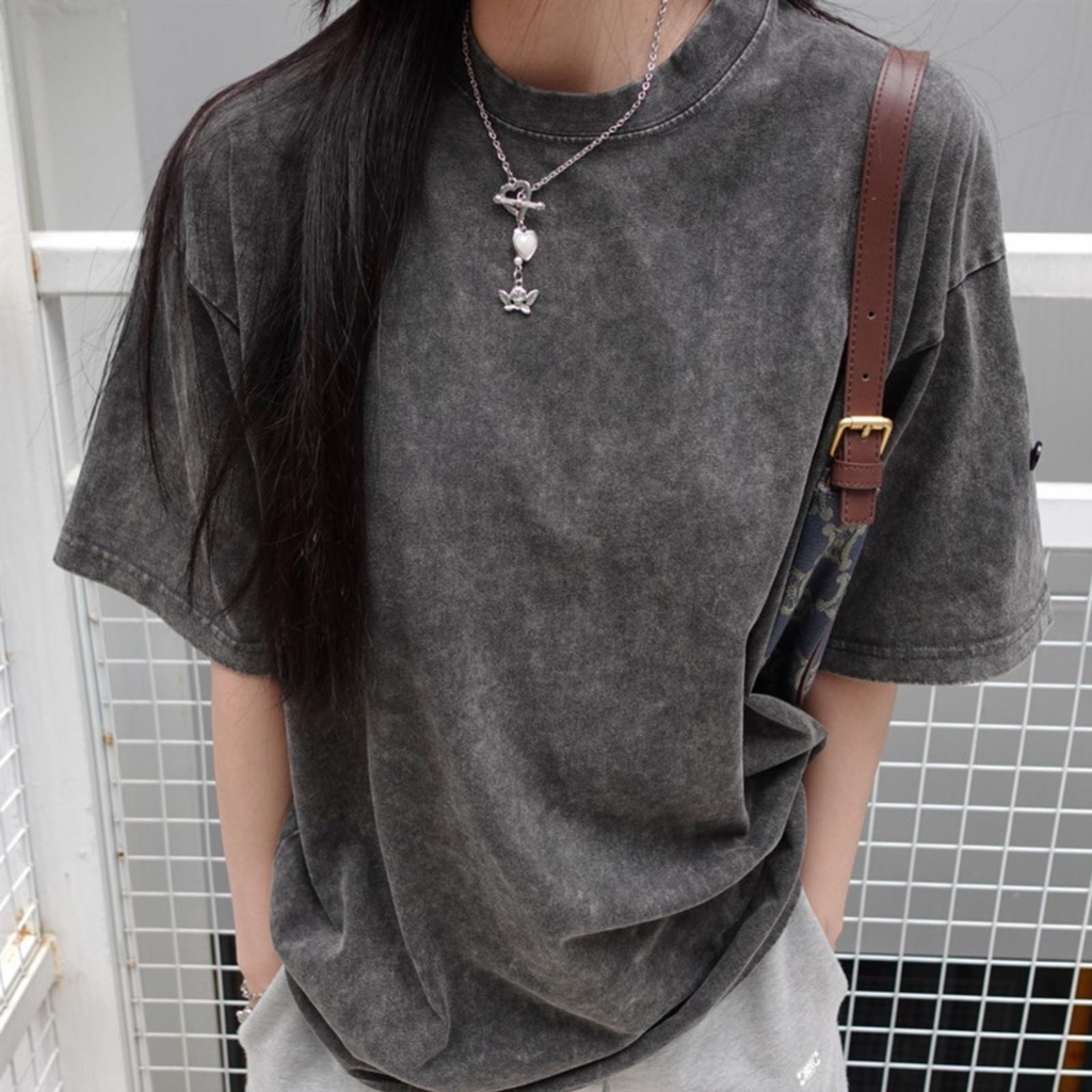 Áo thun Wash Áo Phông Xám Trơn Nữ I'm Basic Girly trẻ trung năng động