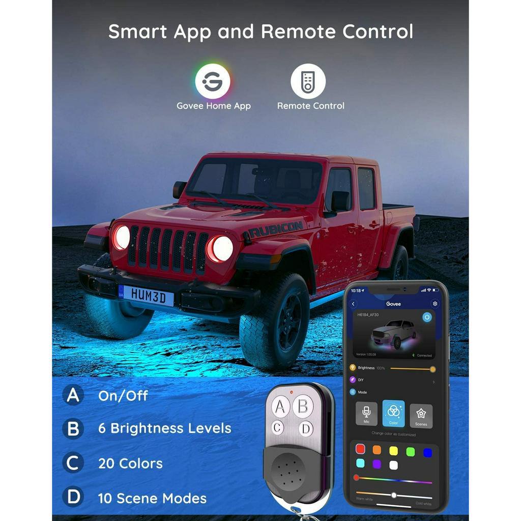 Đèn LED gầm xe ô tô Govee RGBIC Exterior Car Underglow Lights H6184 | Kháng nước, cảm biến nhạc, tùy chỉnh màu sắc