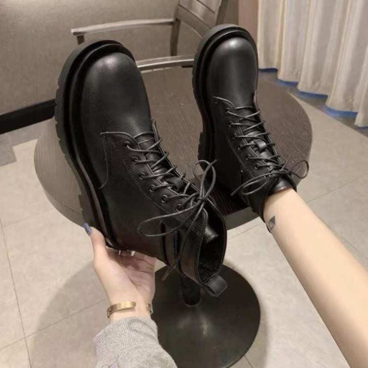 Boots Martin Ulzzang cổ ngắn đế cao 5cm / Giày boots cổ ngắn đan dây hàn quốc