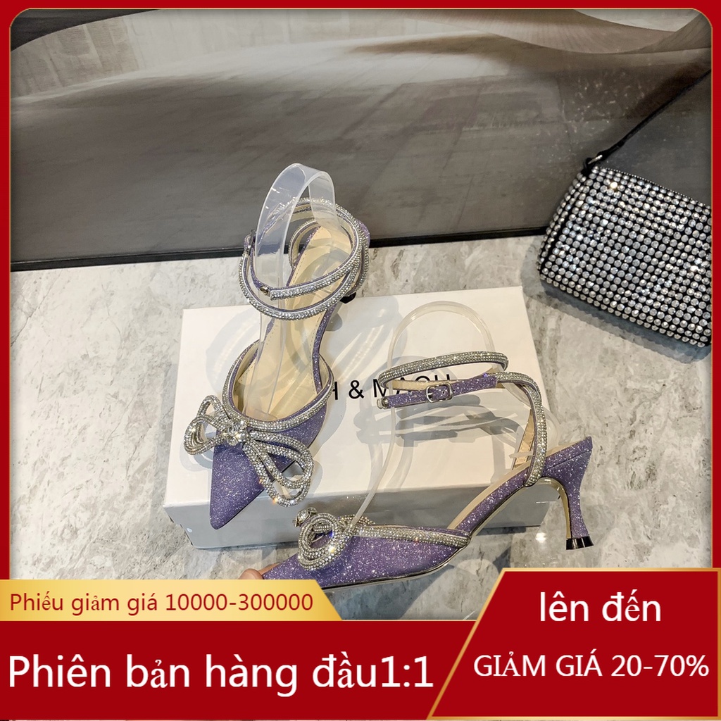 Giày cao gót 8cm màu tím đính đá thời trang quyến rũ cho nữ