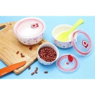 Bộ 3 bát sứ có nắp hút chân không