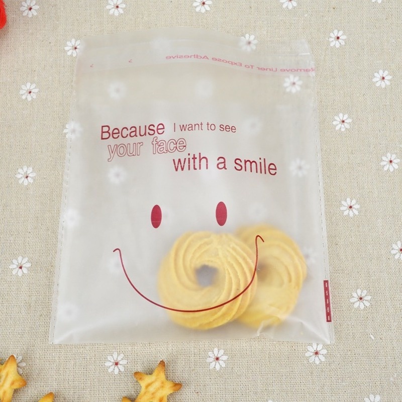Set 100 Túi Đựng Bánh Kẹo Tự Dính Hình Mặt Cười Trong Suốt