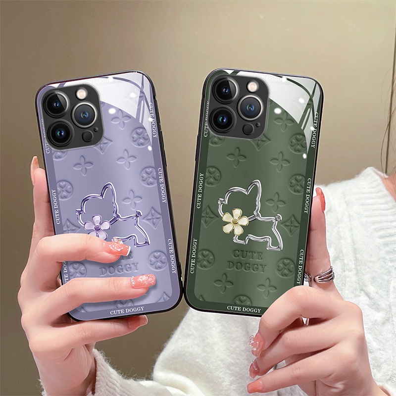 Ốp Điện Thoại Mặt Kính In Nổi Họa Tiết Chó Jiehui Cho iPhone 14 13 12 11 Pro Max X XS XR 8 7 6 Plus