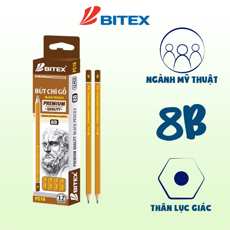 Bút chì Bitex mỹ thuật chuyên dụng 2B / 4B / 6B / 8B (1 cây)