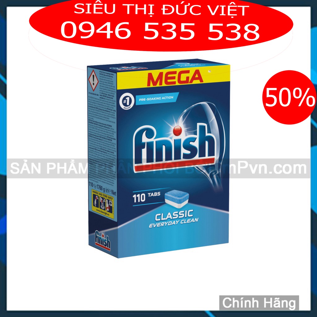 Combo viên rửa bát Finish Hộp Classic 110 viên, Muối 1.2kg, Nước làm bóng 400ml