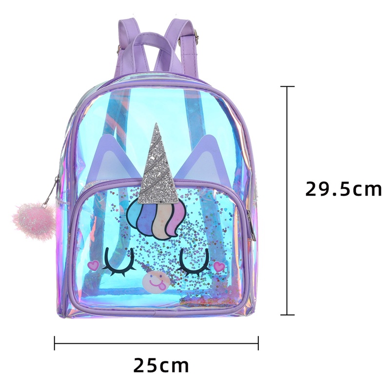 Ba Lô TPU Trong Suốt Họa Tiết Kỳ Lân Xinh Xắn Dành Cho Bé