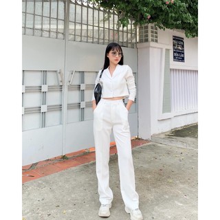 Set áo crop vest quần ống rộng