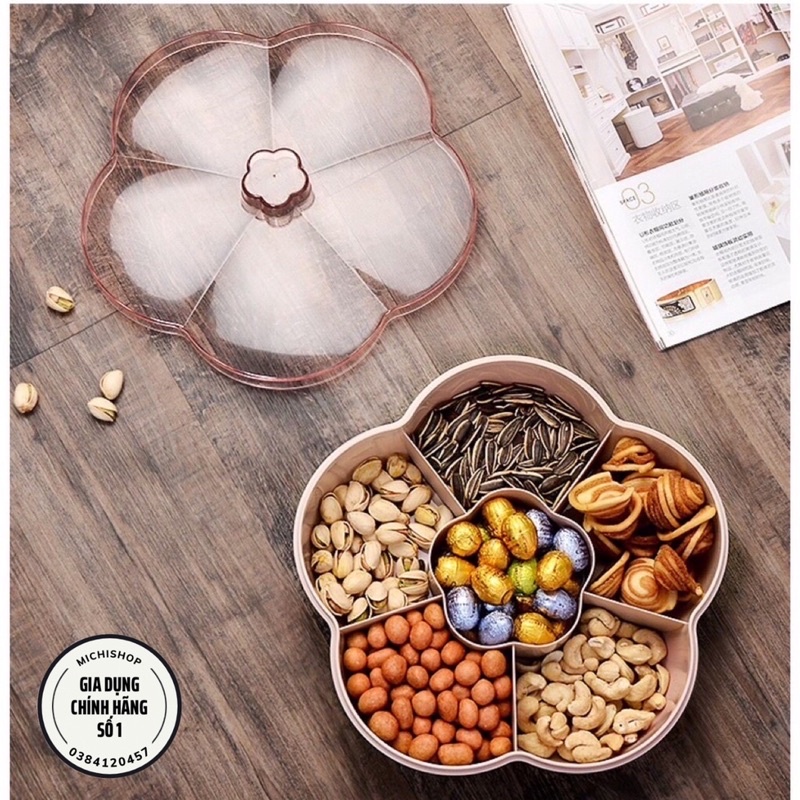 Hộp Mứt Tết, Khay Đựng Bánh Kẹo Tết Haru INOCHI Cao Cấp Hình Bông Hoa Mai