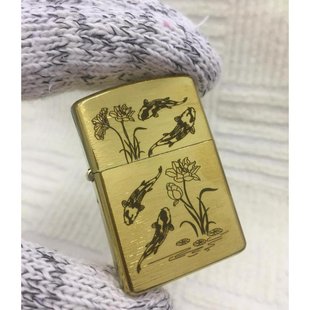 Vỏ Bật Lửa Zippo Họa Tiết Cá Chép Hóa Vũ Môn - Ruột Vàng