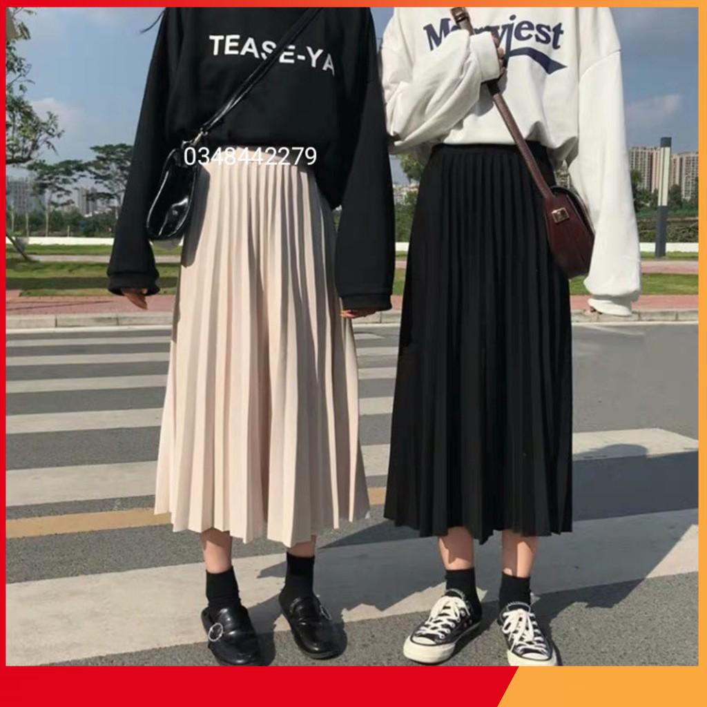 ✨Chân Váy Xếp Li Midi Màu Be Màu Đen Ulzzang Hot (Kèm hình thật) Hàng Siêu Đẹp